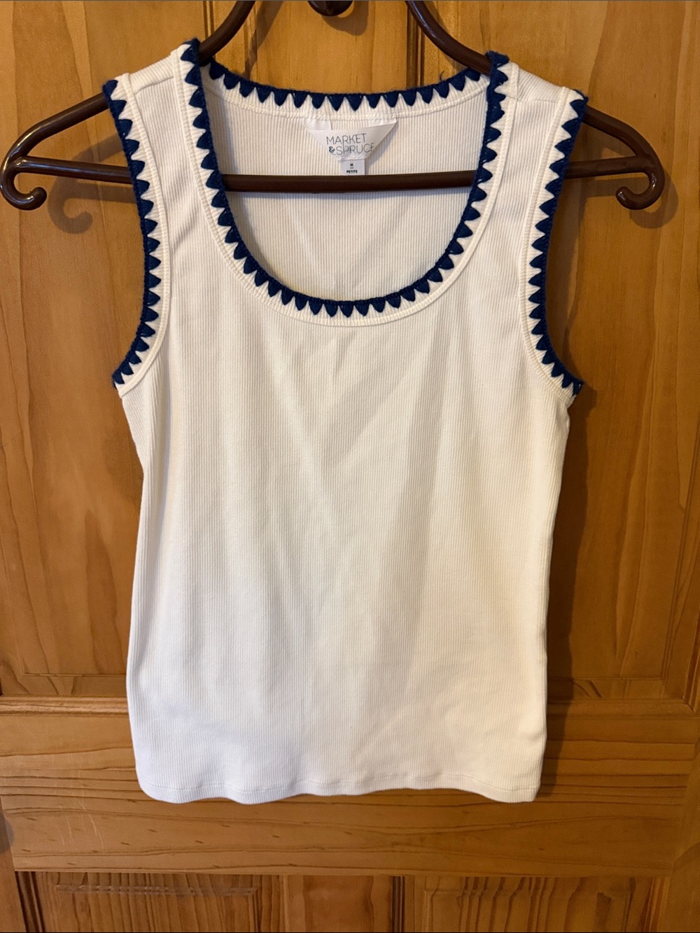 Market & Spruce White Ribbed Tank with Navy Trim